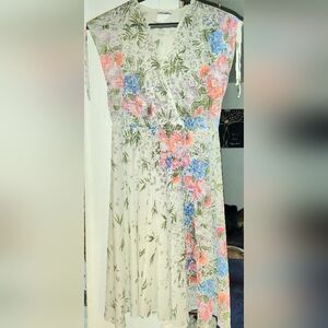 VINTAGE 1970s
FLOWER BLOUSON
DRESS sundress
bohemian sheer white
cottagecore
